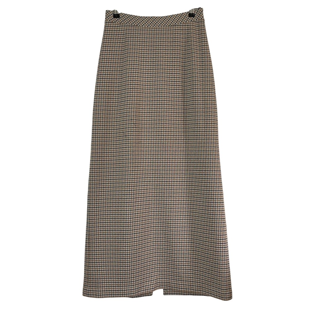 Rosetta Getty Size Small Maxi Skirt Brown Plaid Check High Waist Back Slit